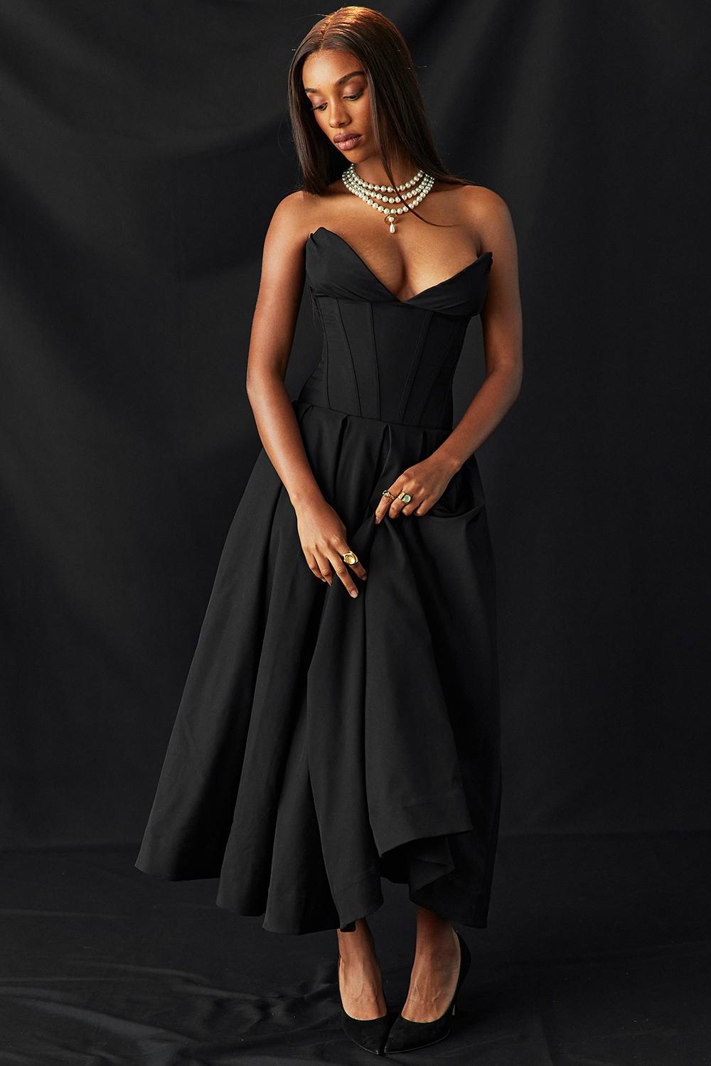 Lady  black strapless midi dress Product Image