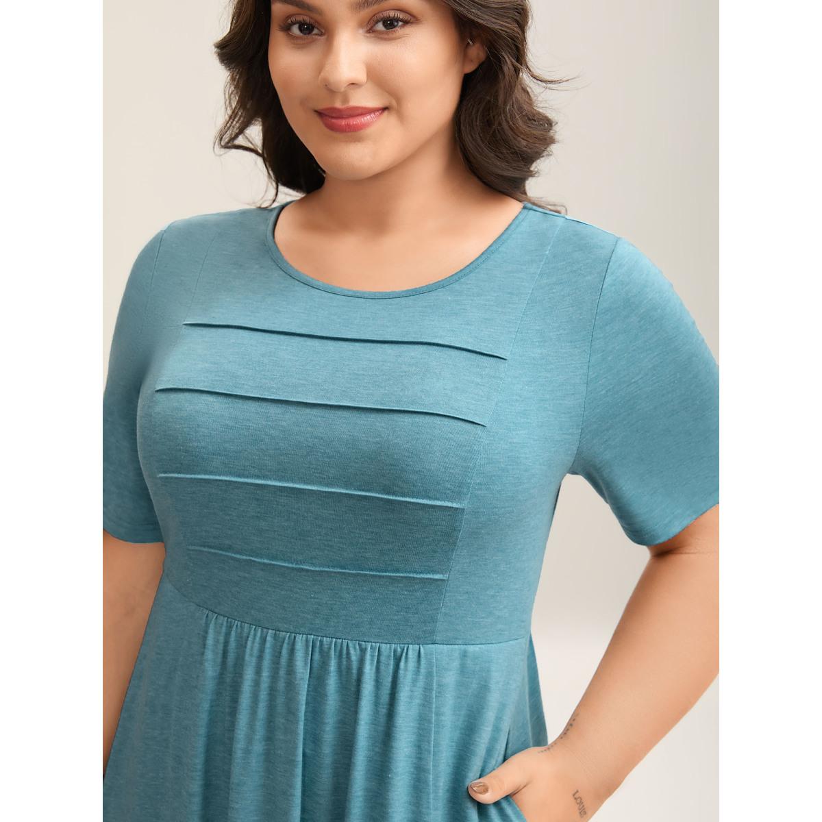 Plus Size Seam Bodice Heather Knit Plain Midi Dress Cerulean Women Knit Dresses Bloomchic 14-16/1X Product Image