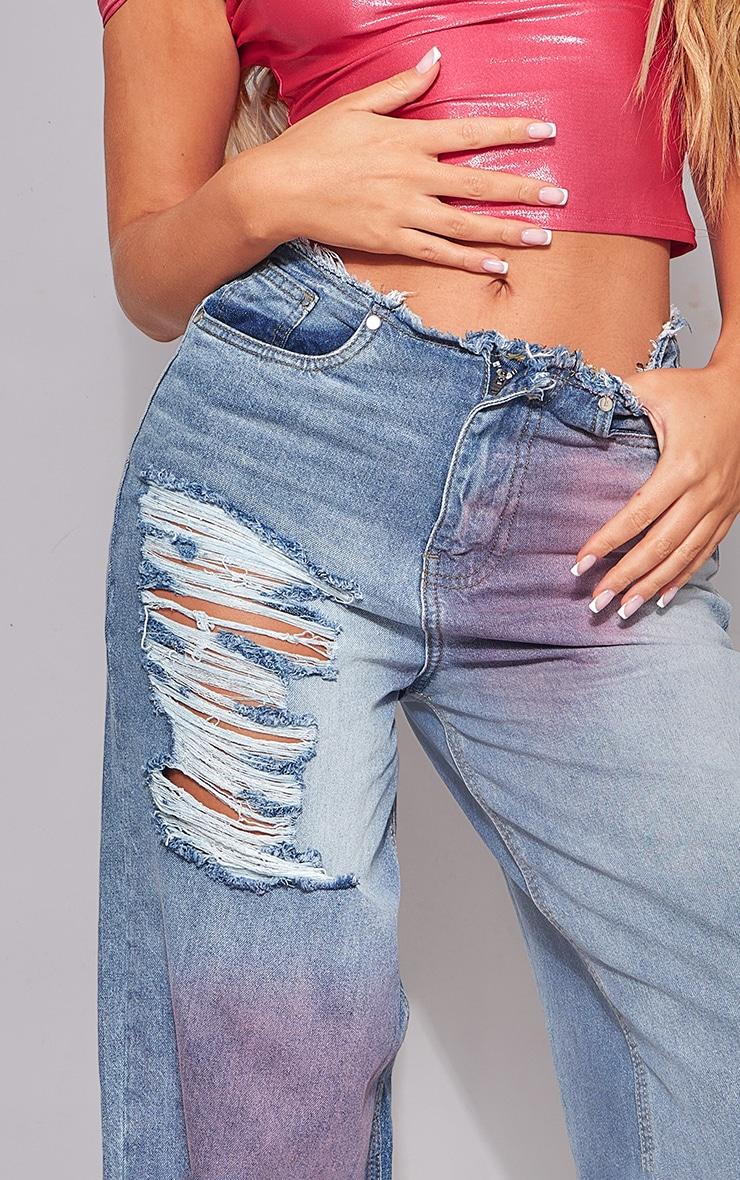 Pink Tint Vintage Wash Distressed Seam Detail Wide Leg Jeans Product Image