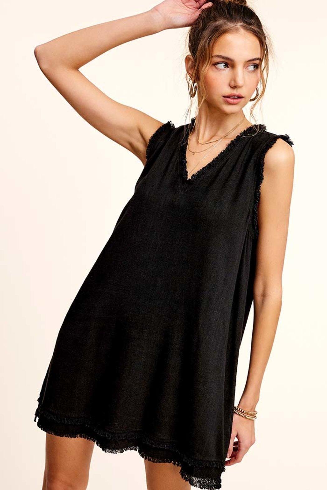Washed Cut Edge V Neck Dress Product Image