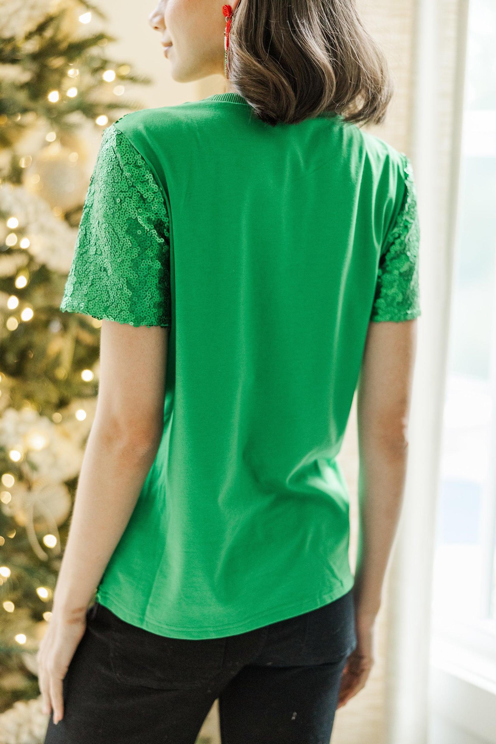 Feeling Grinchy Green Sequin Tee Female Product Image