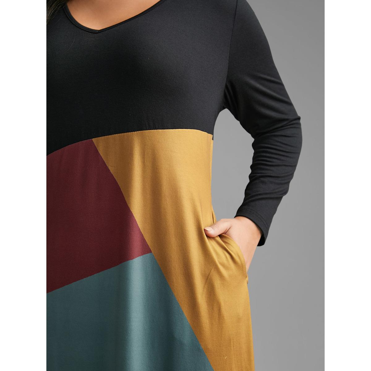Plus Size Supersoft Essentials Colorblock Contrast Midi Dress Black Women Casual Contrast V-neck Long Sleeve Curvy BloomChic 10/M Product Image