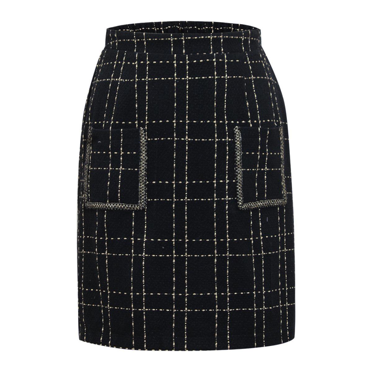 Plus Size Plaid Patched Pocket Stitch Skirt Women Black Glamour Stitch No stretch Pocket Going out Skirts BloomChic 22-24/3X Product Image