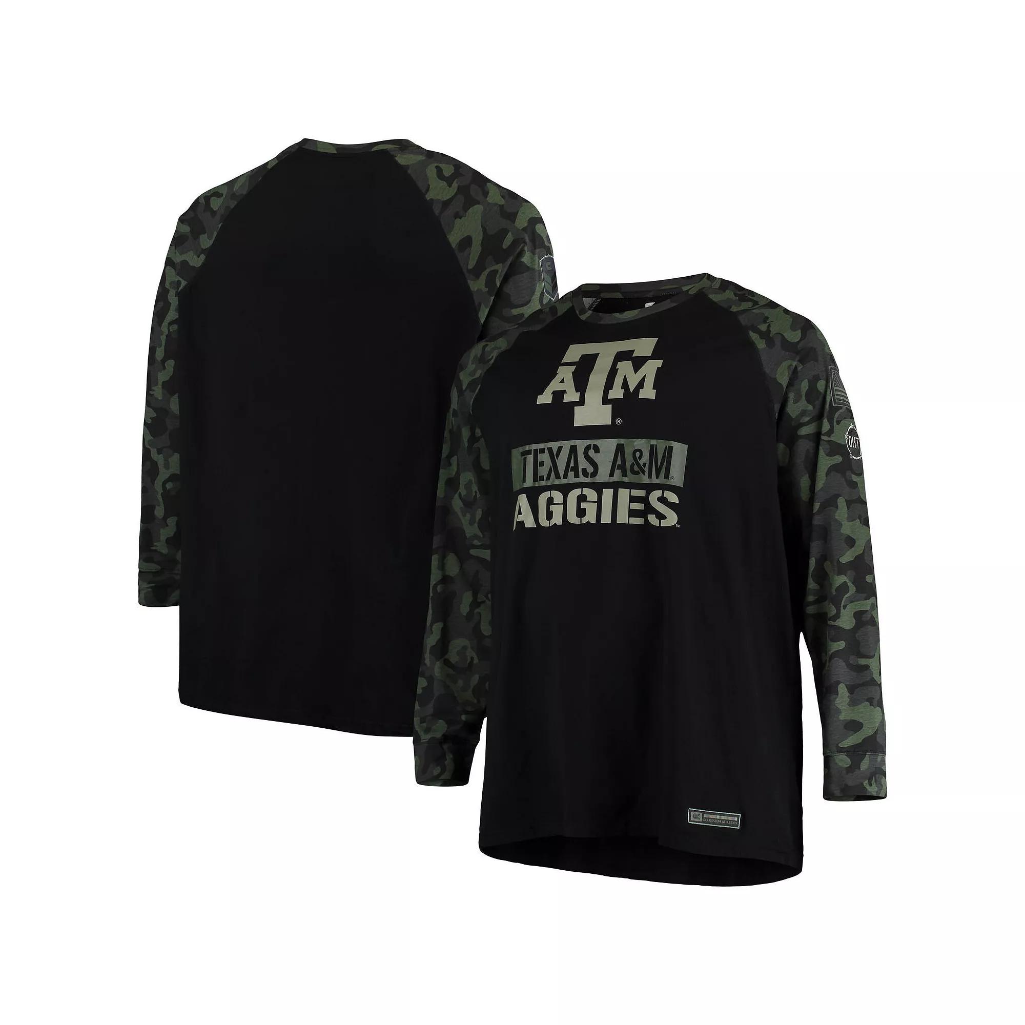 Men's Colosseum Black/Camo Texas A&M Aggies OHT Military Appreciation Big & Tall Raglan Long Sleeve T-Shirt,  Product Image
