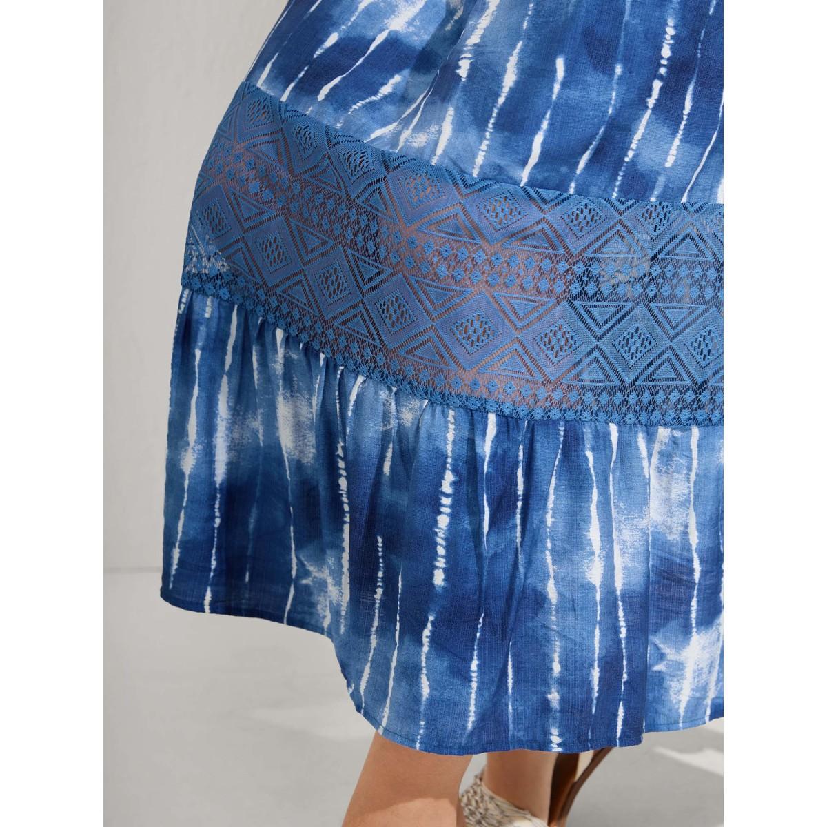 Plus Size Tie-Dye Lace Trim Cami Midi Dress Mediumblue Women Boho V-neck Sleeveless Curvy BloomChic 26/4X Product Image