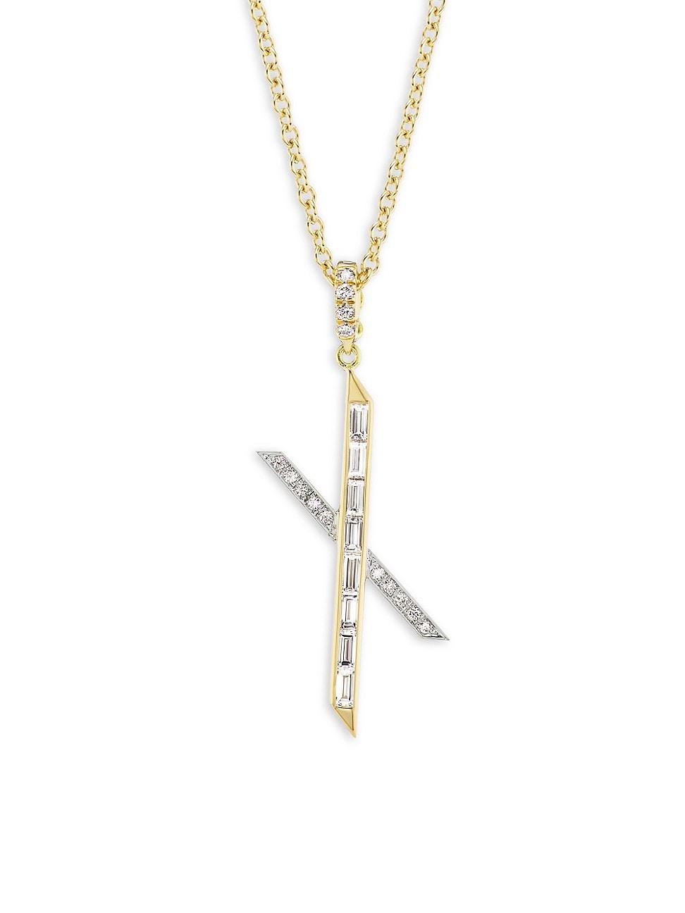 Womens Signature 18K Yellow & White Gold Diamond X Necklace Product Image