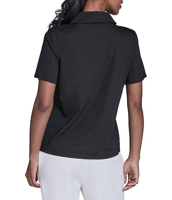 KARL LAGERFELD PARIS Jersey Knit Floral Print Point Collar Short Sleeve Top Product Image