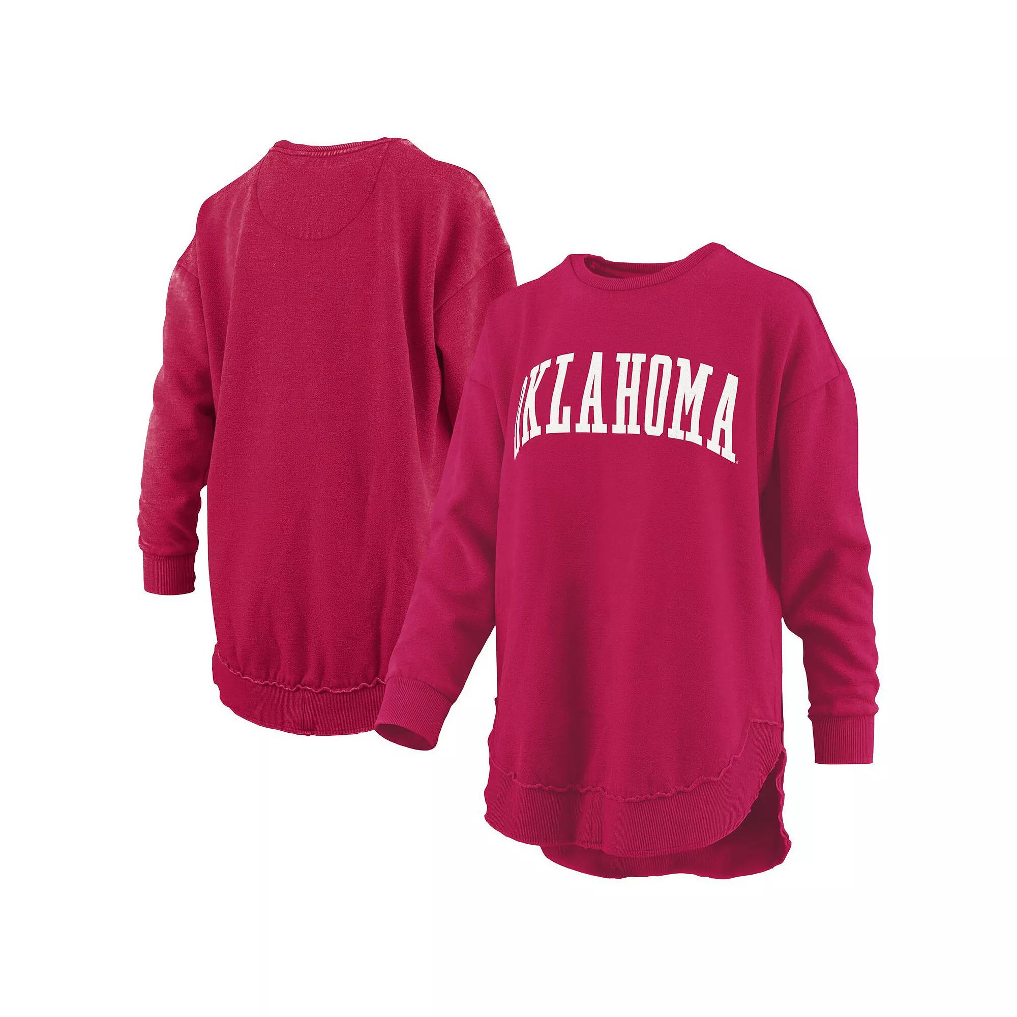 Women's Pressbox  Crimson Oklahoma Sooners Melange Poncho Vintage Fleece Long Sleeve Pullover Sweatshirt, Size: Medium, Red Product Image
