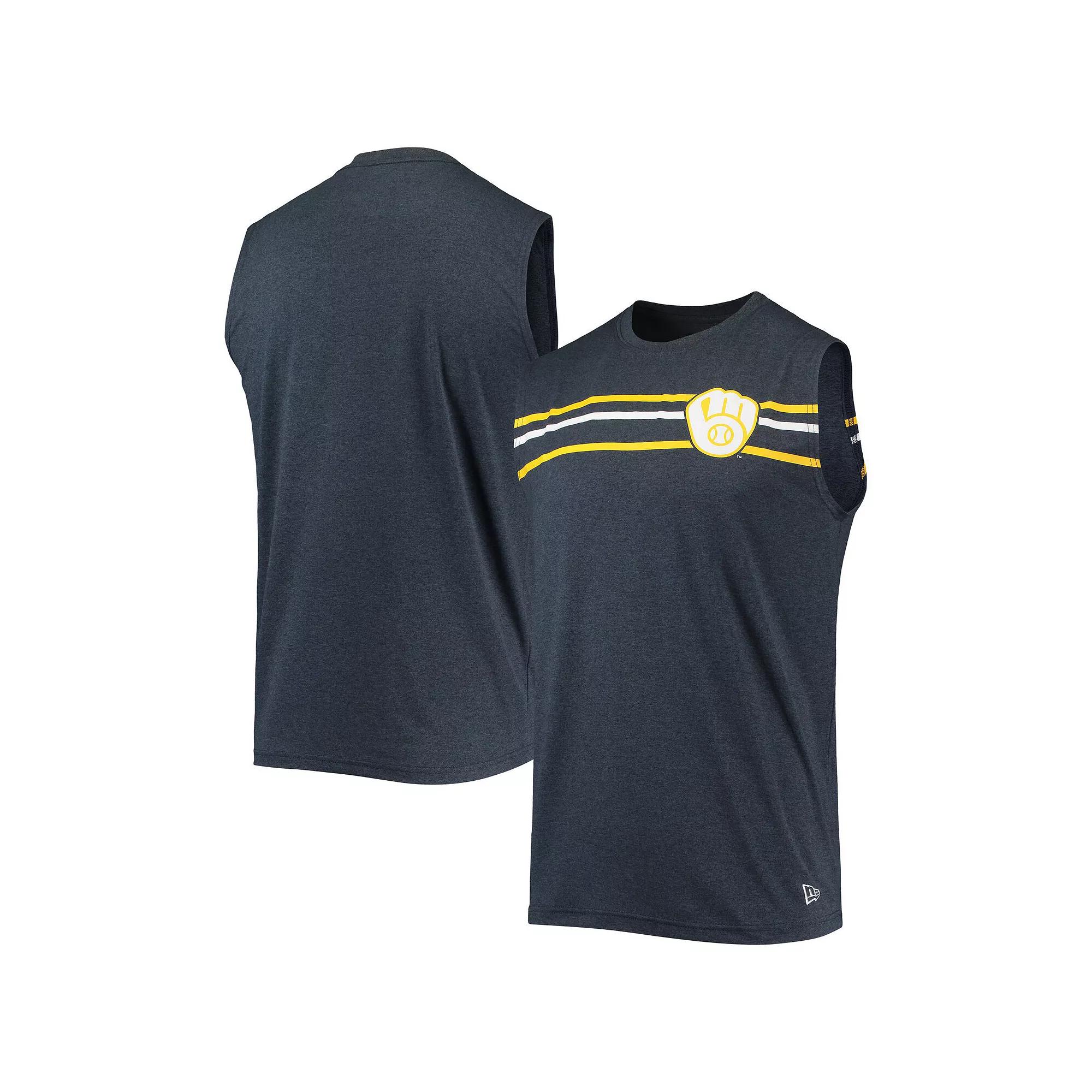 Men's New Era Heathered Navy Milwaukee Brewers Muscle Tank Top, Size: Small, Blue Product Image