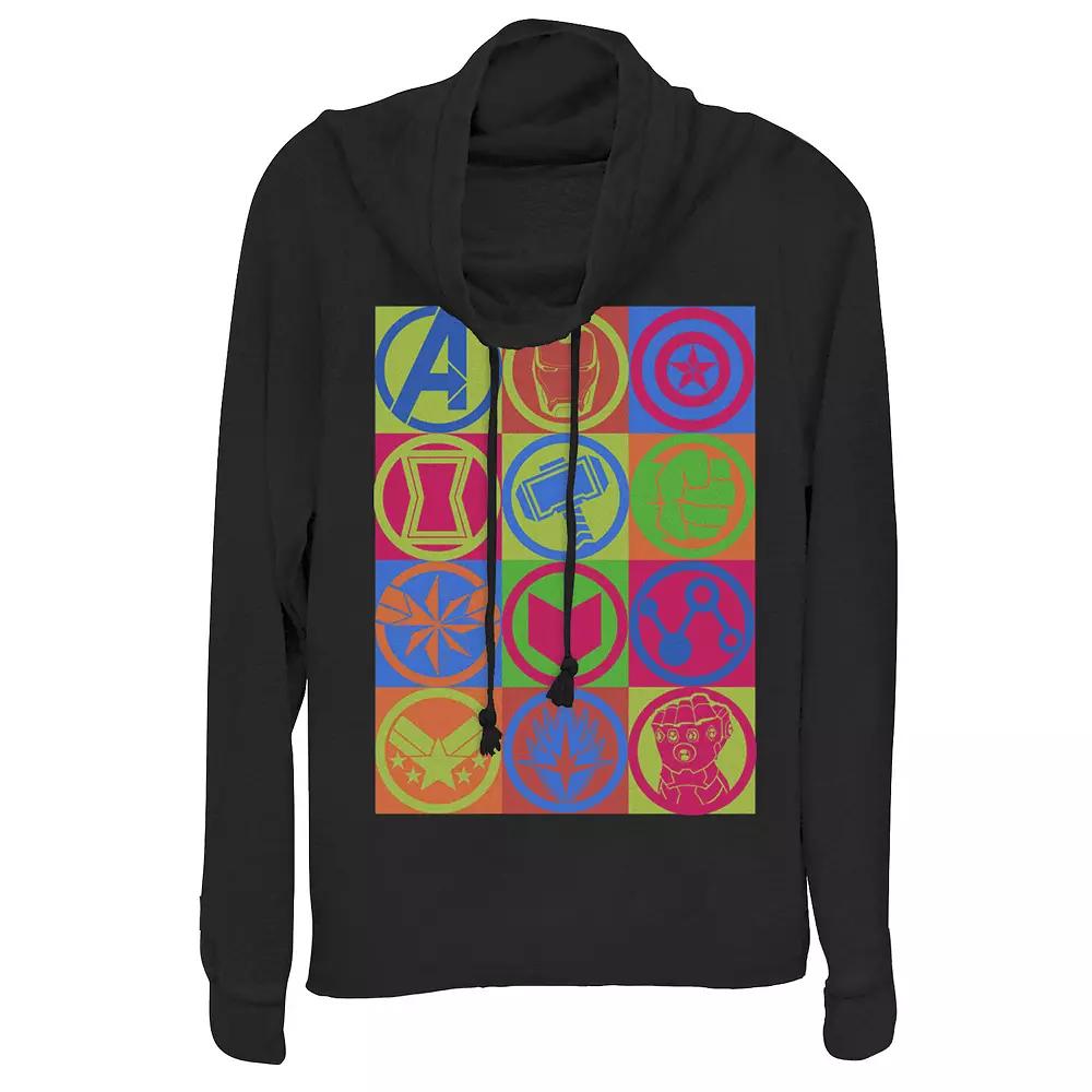 Juniors' Marvel Avengers: Endgame Colorful Symbol Box Up Cowlneck Graphic Lightweight Long Sleeve, Girl's,  Product Image