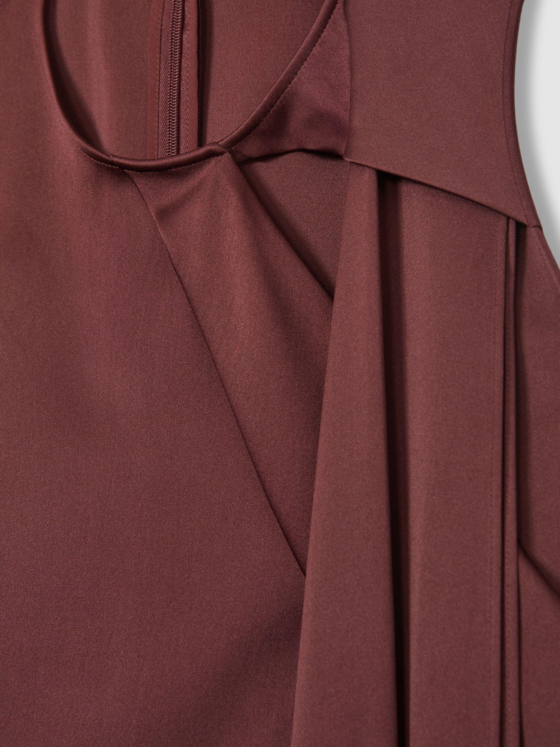 Atelier Satin Draped-Sash Mini Dress in Burgundy Product Image