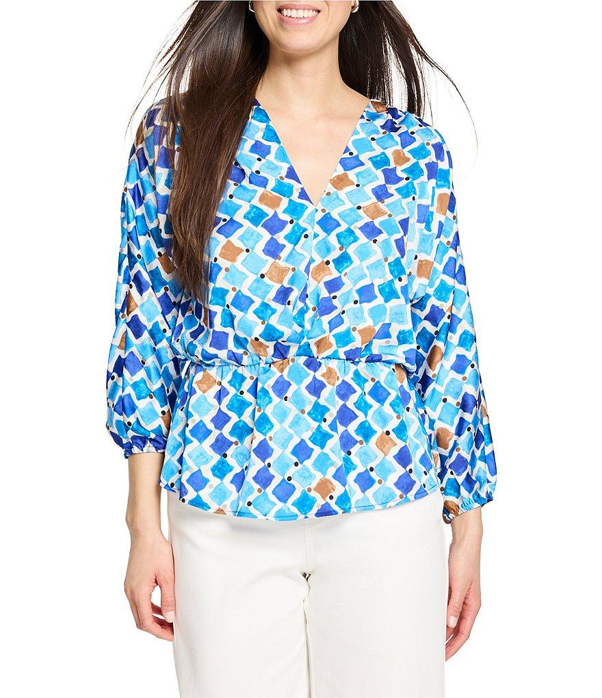 NIC + ZOE Sofia Mosaic V-Neck 3/4 Sleeve Elastic Waist Top Product Image