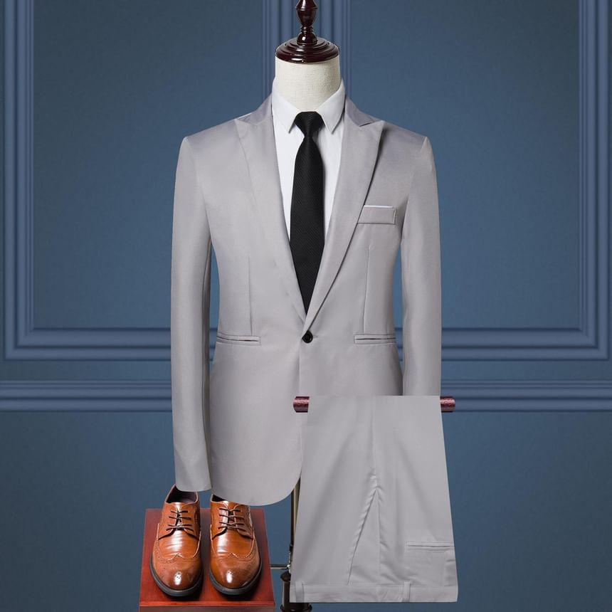 Set: Peak Lapel Single-Button Blazer + Tapered Dress Pants Product Image