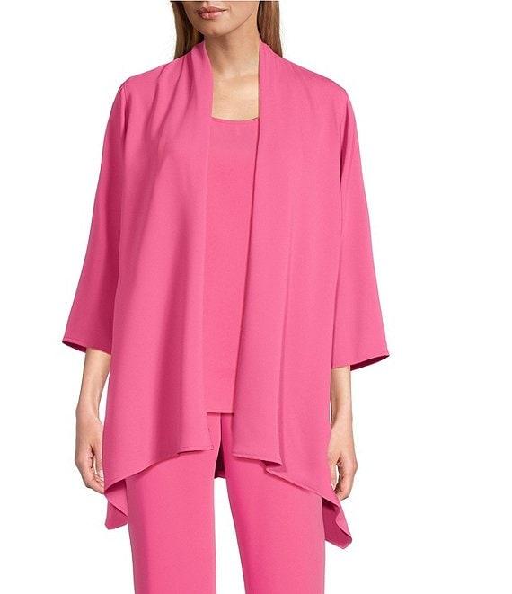 Caroline Rose Matte Crepe Open Front Side Drape 3/4 Sleeve Jacket Product Image