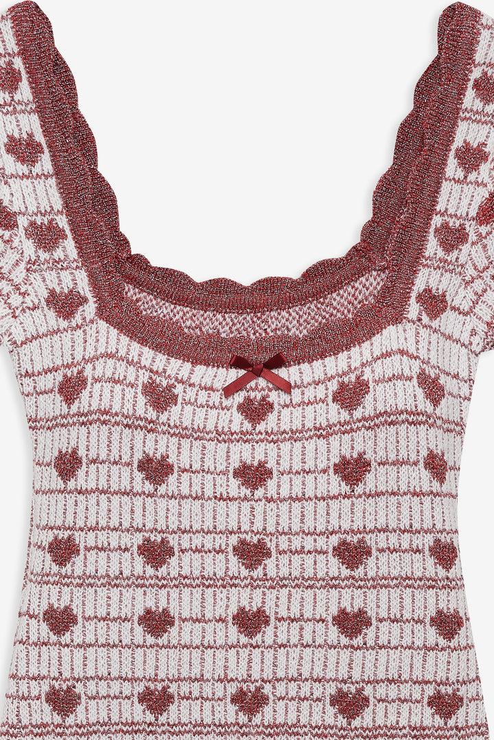 Candy Heart Knit Mini Dress — Cream Product Image