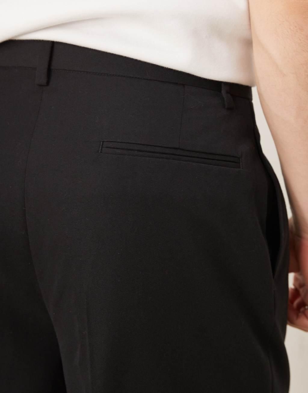 ASOS DESIGN smart wide leg pants with double pleats in black Product Image