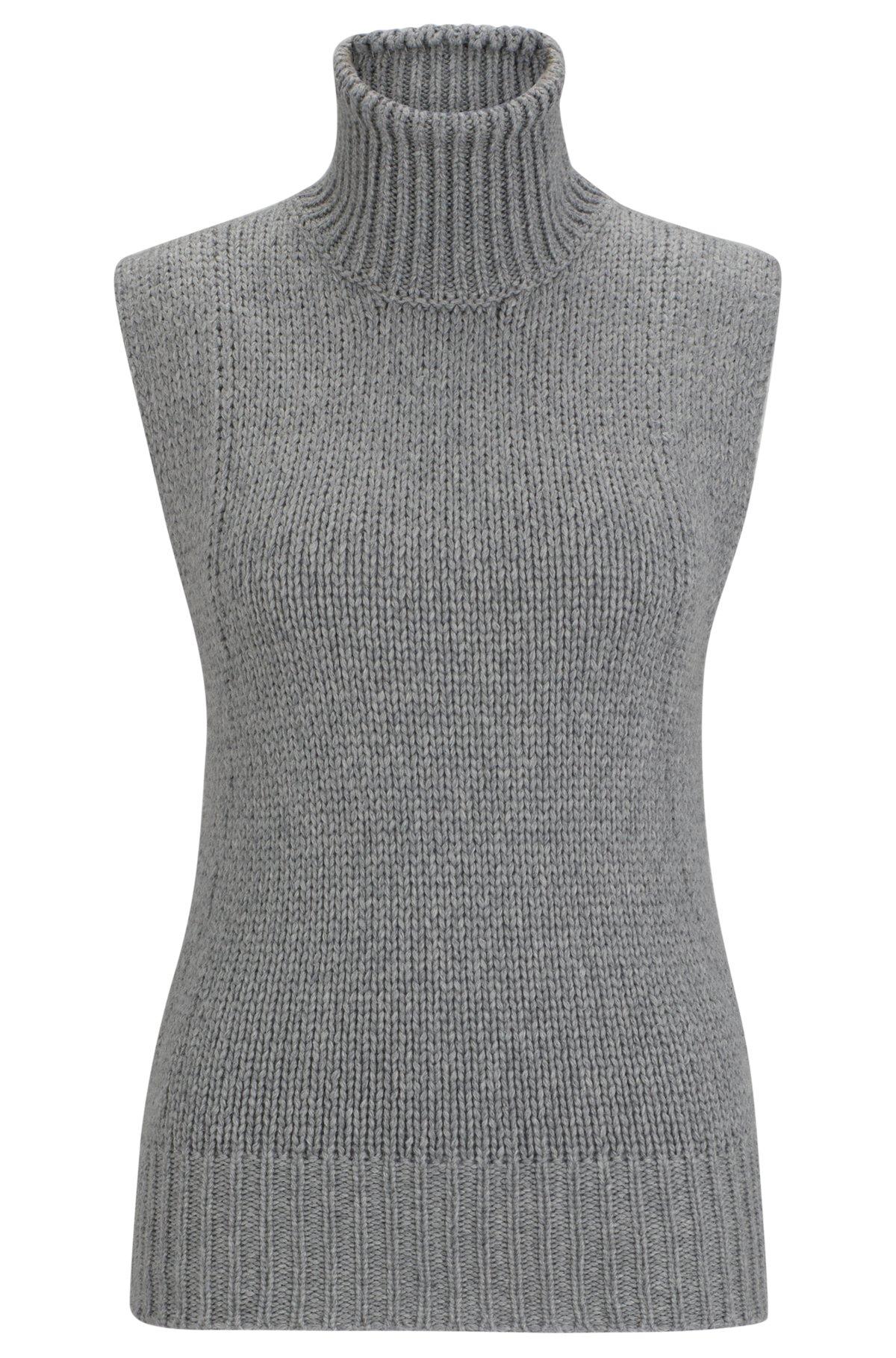 BOSS - Cotton and wool-blend rollneck sweater vest - Light Grey Product Image
