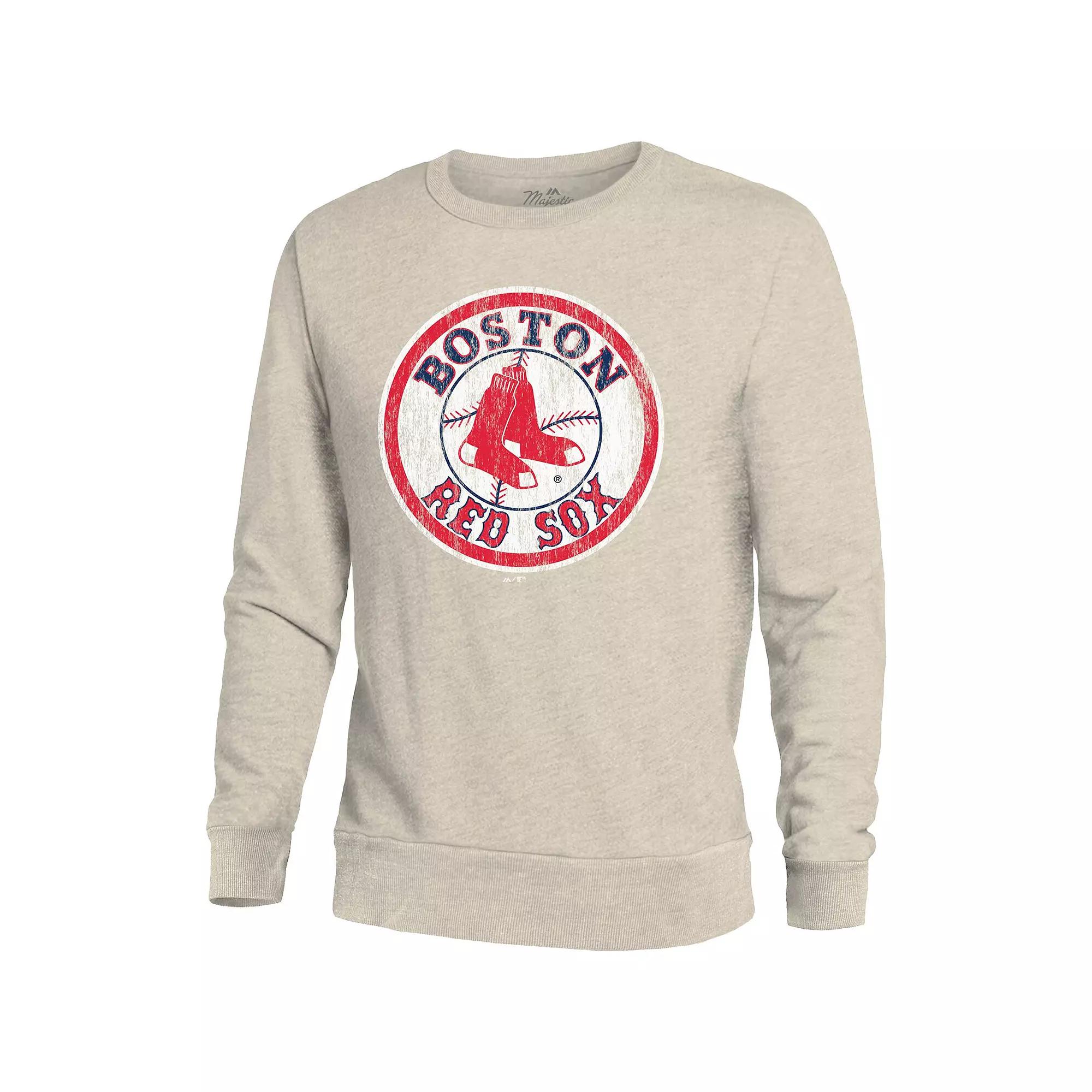 Men's Majestic Threads Oatmeal Boston Red Sox Fleece Pullover Sweatshirt, Size: 2XL, Team Product Image