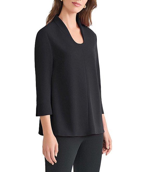 Ming Wang Stretch Crepe Scoop Neck 3/4 Sleeve Blouse Product Image