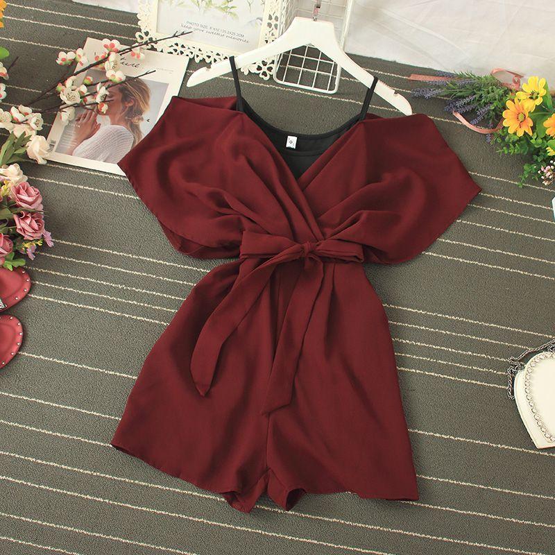 Short-Sleeve Cold Shoulder Romper Product Image