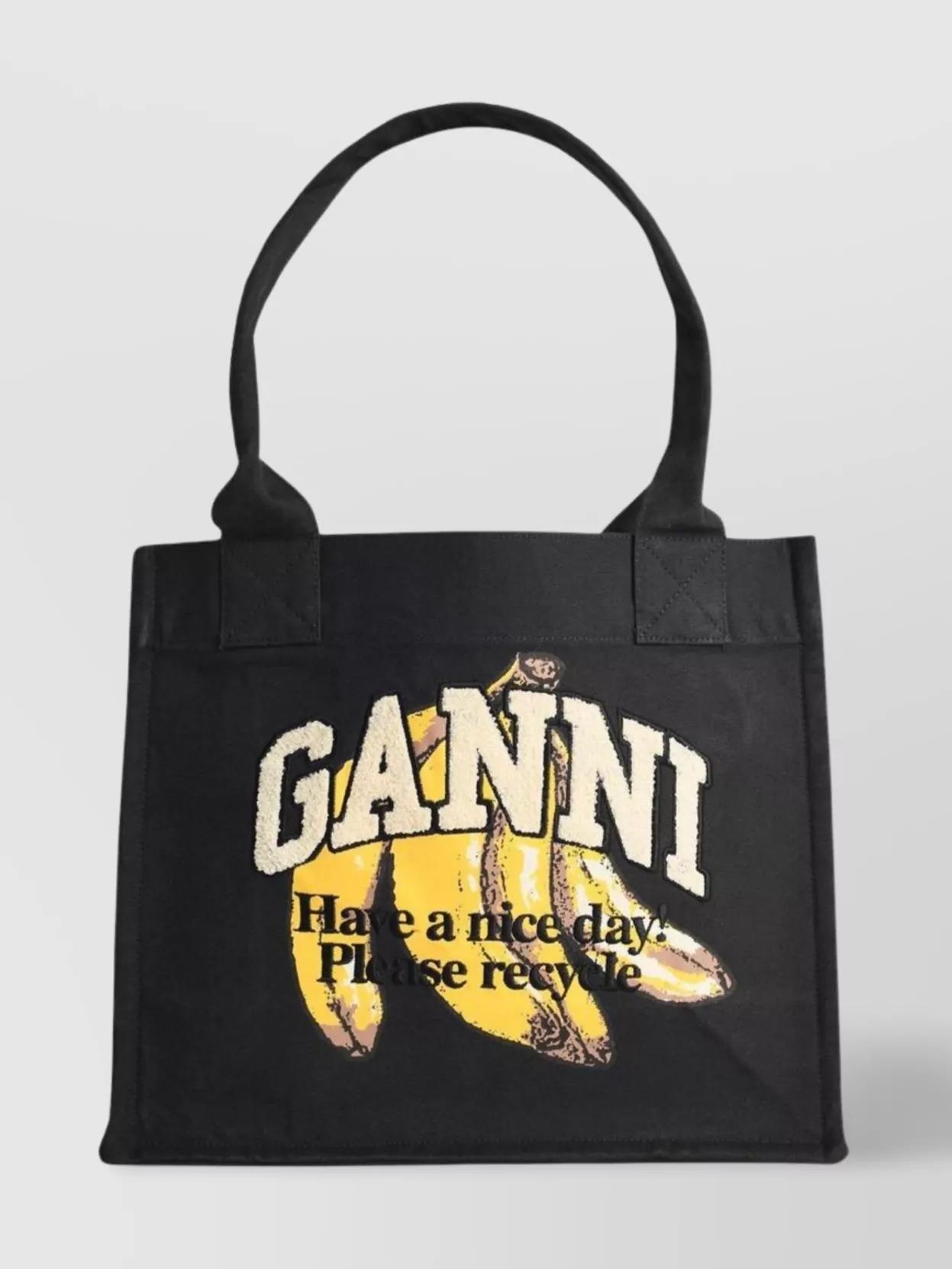 GANNI Banana Print Large Tote Bag In Black Product Image