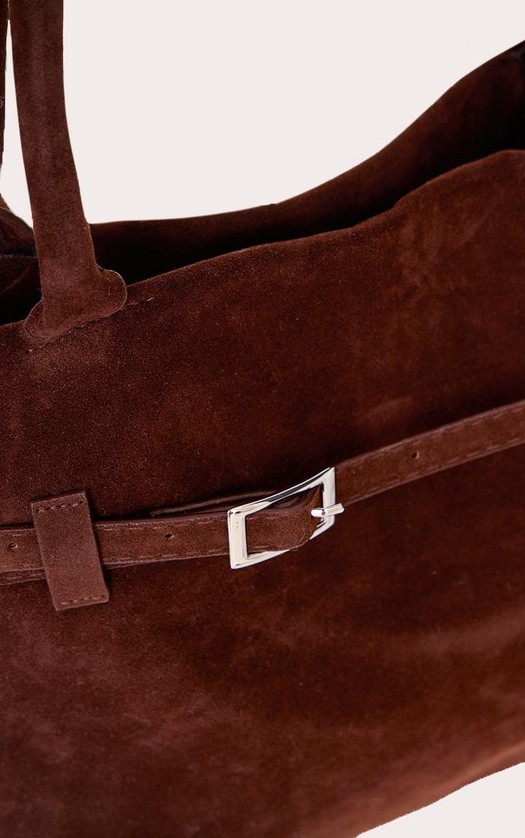 Chocolate Faux Suede Buckle Square Tote Bag Product Image