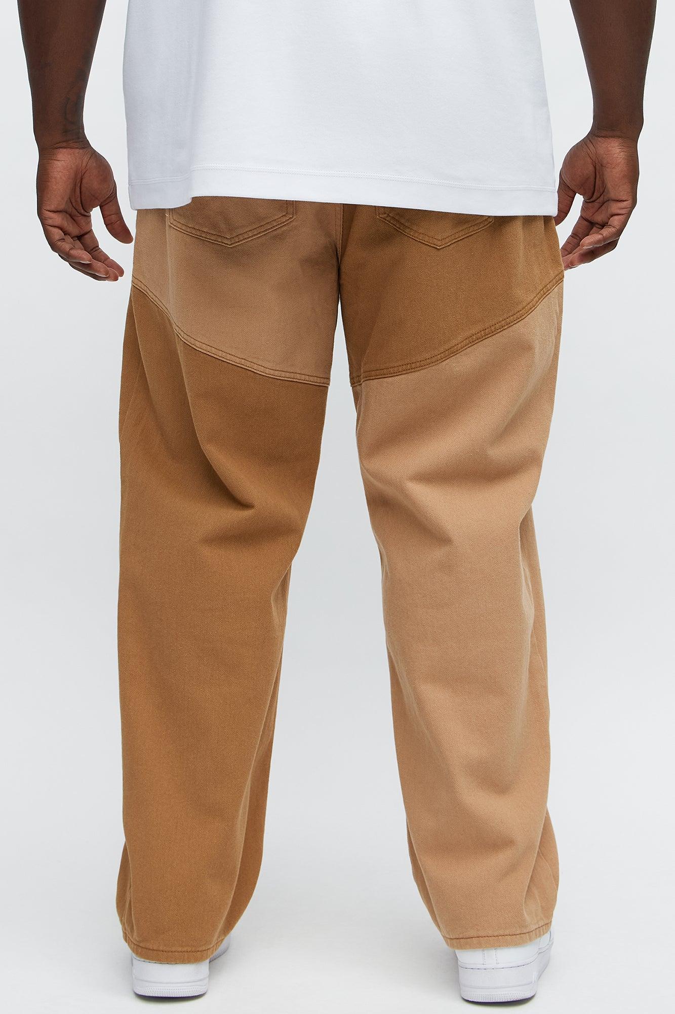 Relaxed Straight Tonal Contrast Pants - Khaki/combo Male Product Image