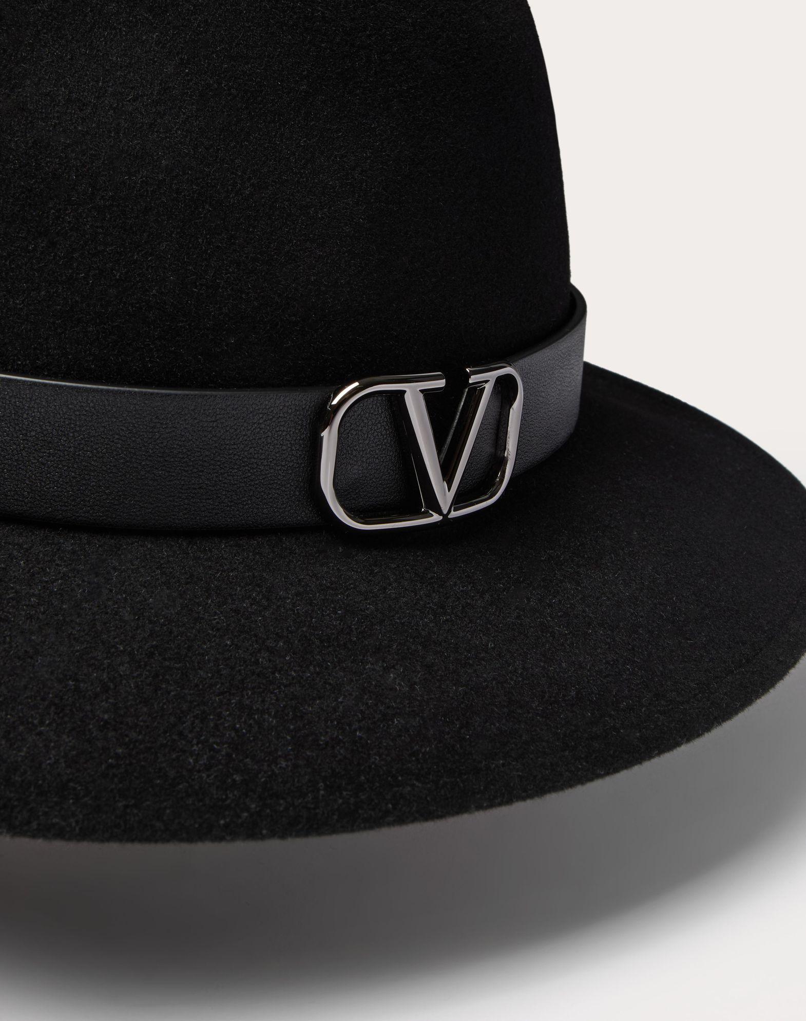 Vlogo Signature Rabbit Fur And Leather Fedora Hat  Product Image
