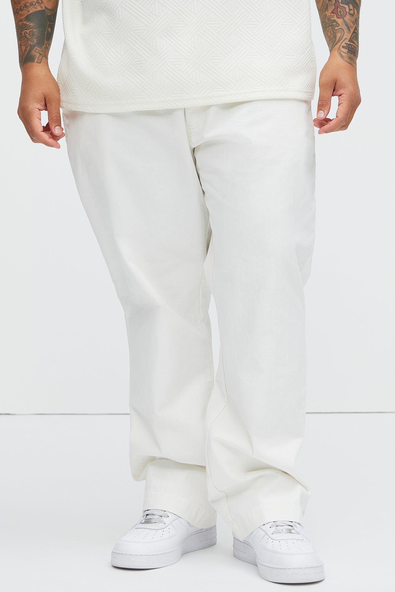Berry Herringbone Straight Pants - White Product Image
