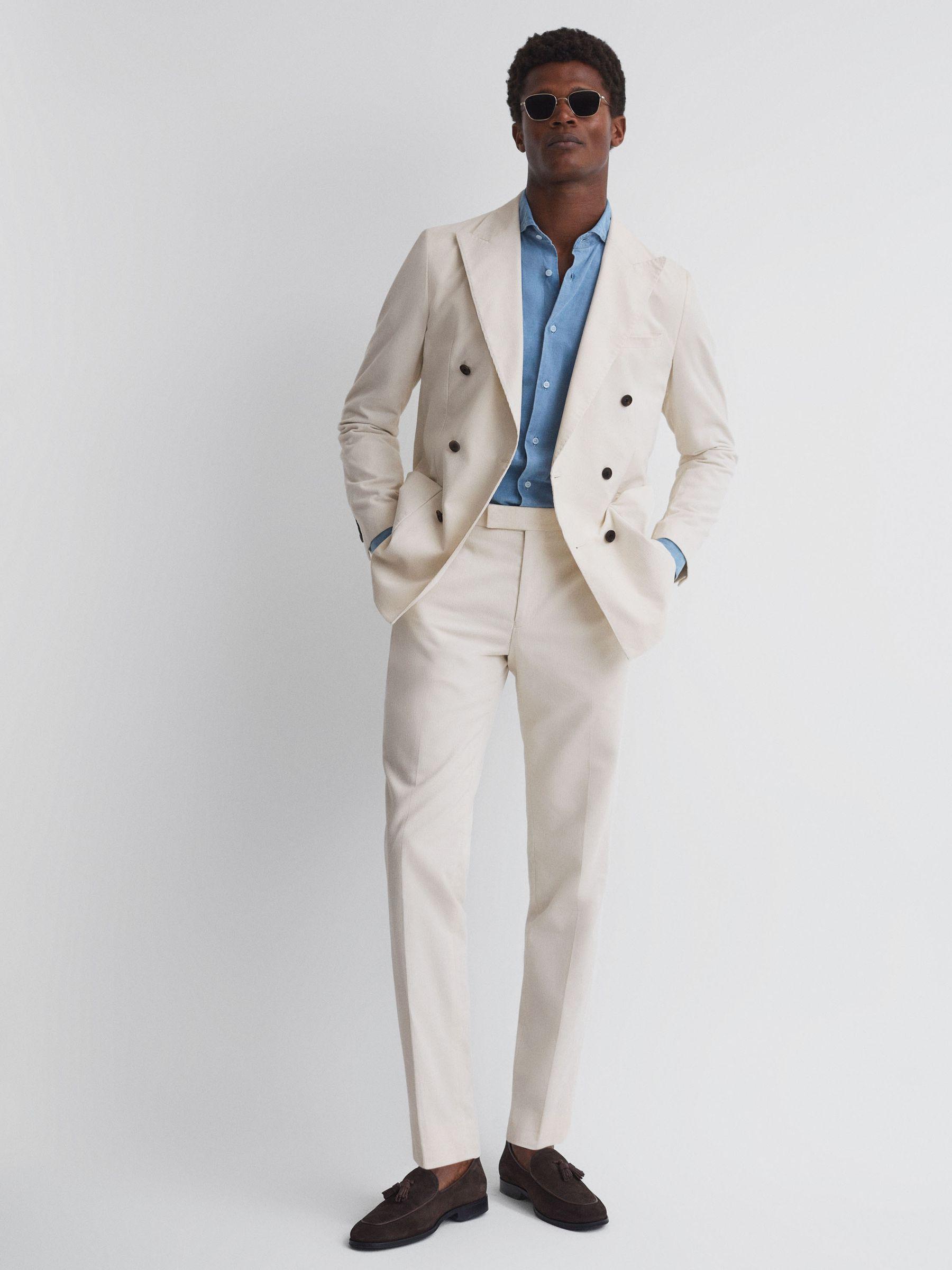 Slim Fit Corduroy Trousers in Ecru Product Image