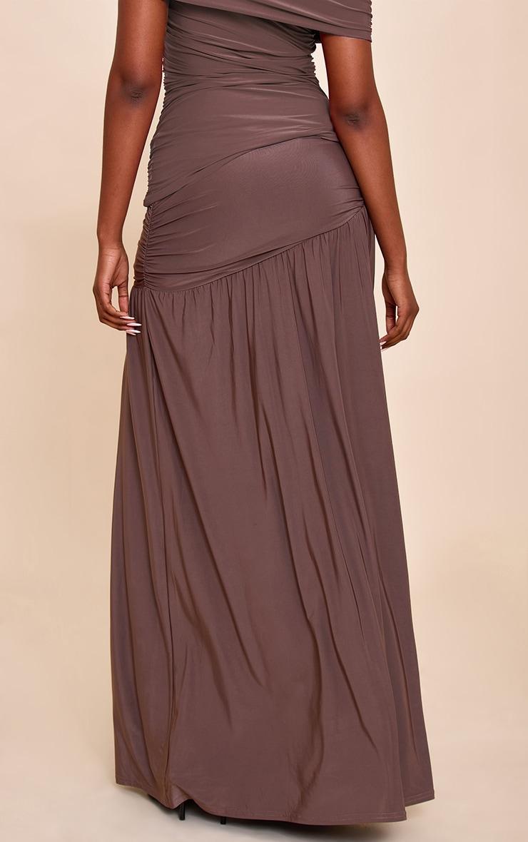 Mushroom Double Layer Slinky Drop Waist Slit Maxi Skirt Product Image