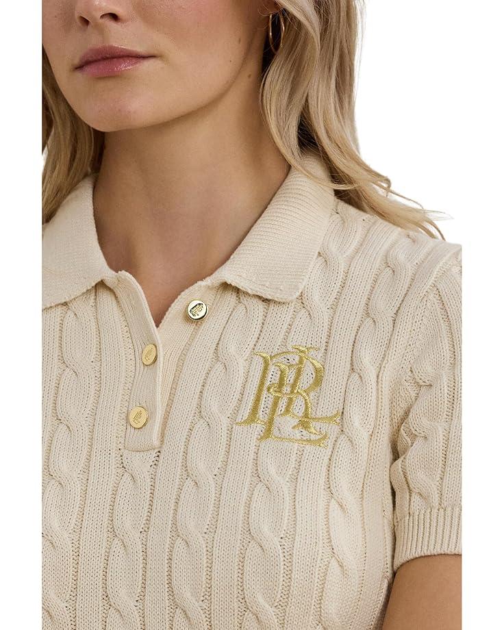 Women's Lauren Ralph Lauren Cable-Knit Cotton Polo Sweater Product Image
