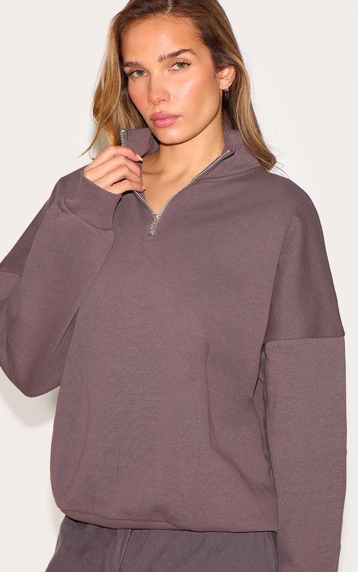 Charcoal Premium High Neck Quarter Zip Oversized Sweatshirt Product Image