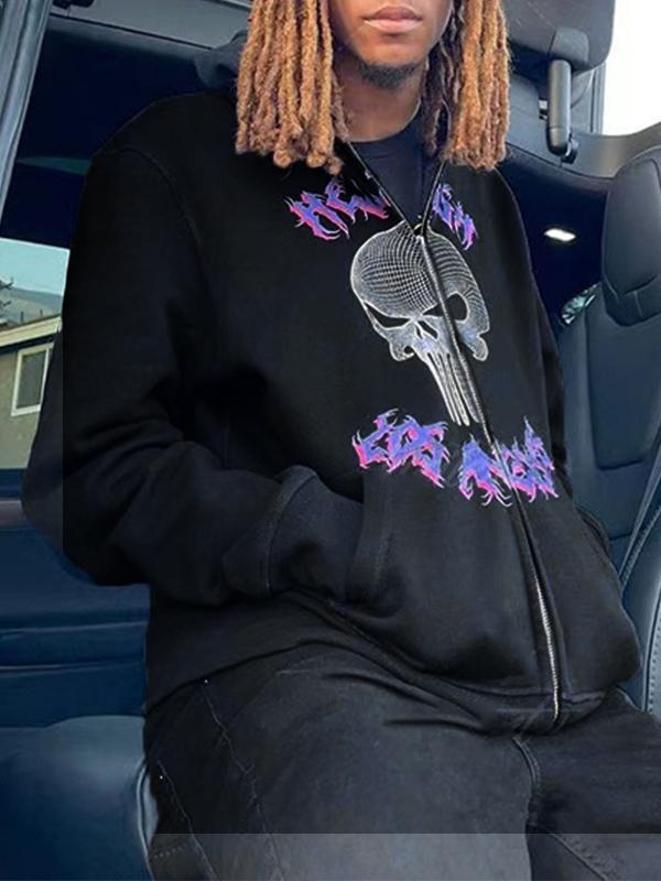 Men's Rock Skull Print Oversized Hoodie Product Image