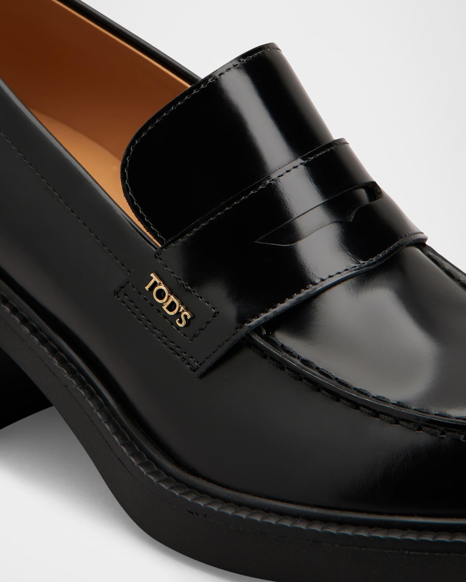 Gomma Leather Block-Heel Penny Loafers Product Image