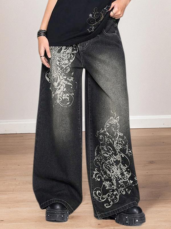 Retro Floral Prints Boyfriend Jeans Product Image