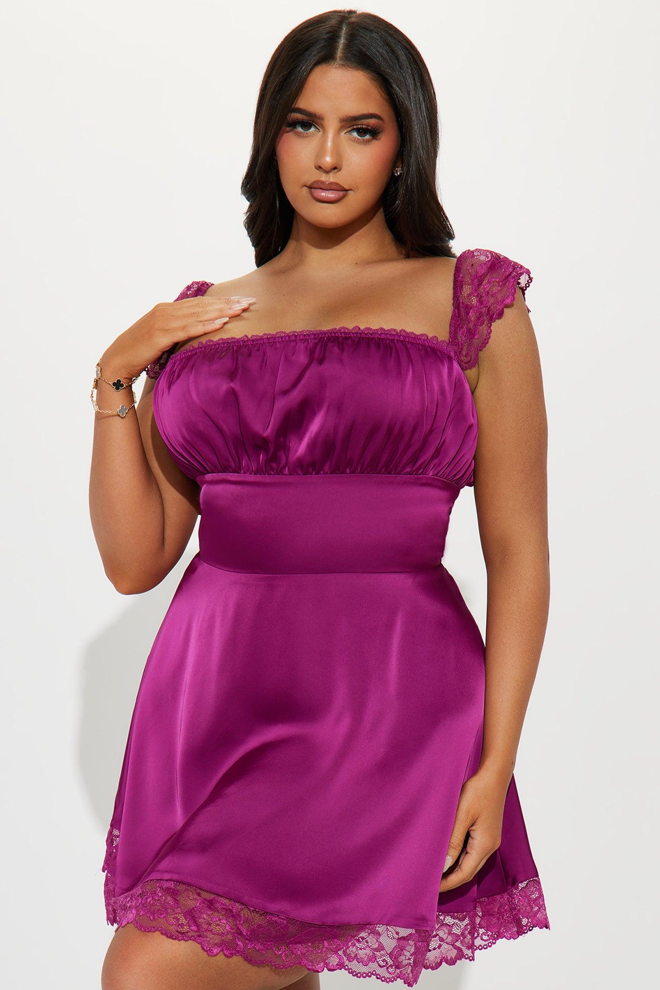 Clara Satin Mini Dress - Plum Product Image