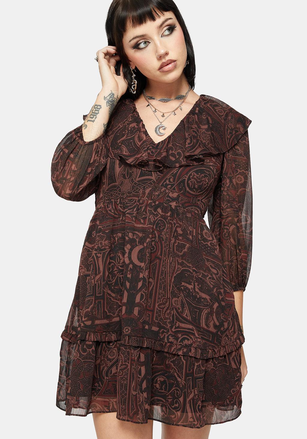 Kells Printed Tie Back Frill Mini Dress Product Image