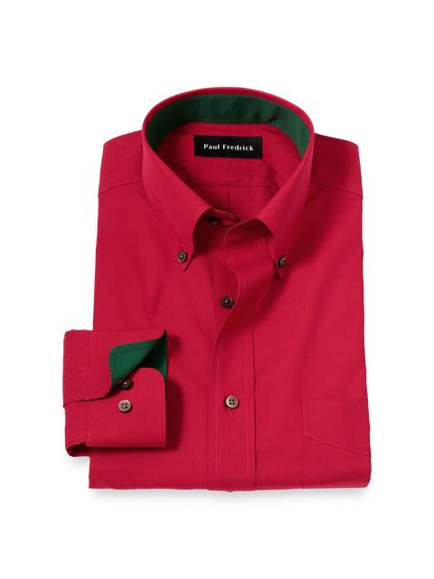 Non-Iron Cotton Solid Dress Shirt With Contrast Trim - Red Product Image