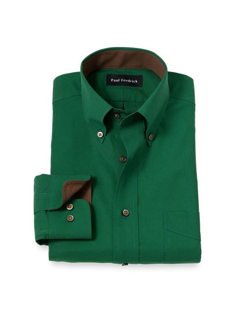 Non-Iron Cotton Solid Dress Shirt With Contrast Trim - Green Product Image