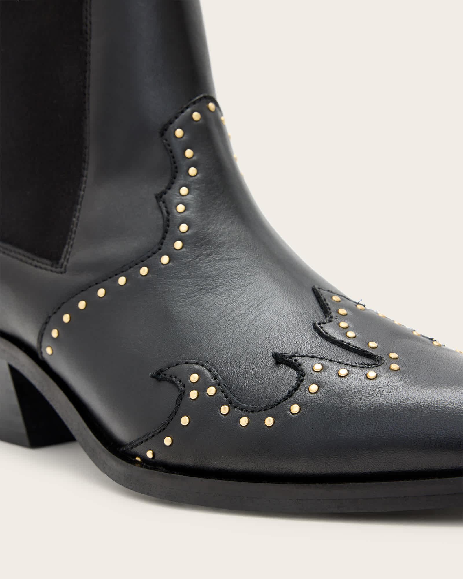 Denver Studded Leather Western Boots Black | ALLSAINTS US Product Image