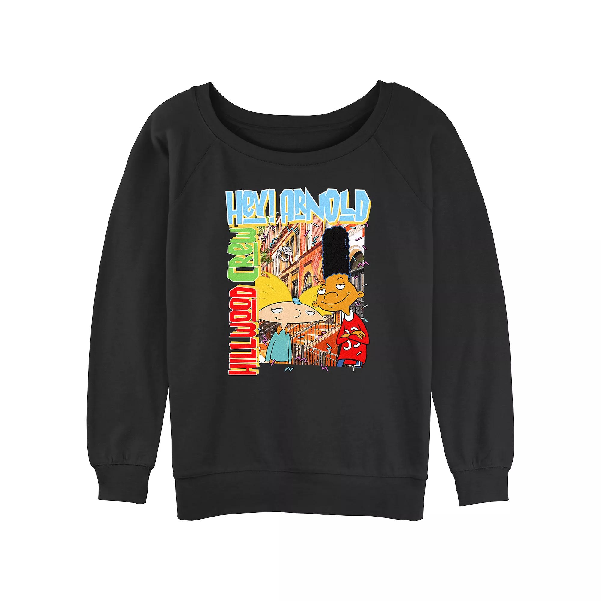 Juniors' Hey Hillwood Crew Slouchy Terry Graphic Pullover, Women's, Size: Medium, Black Product Image