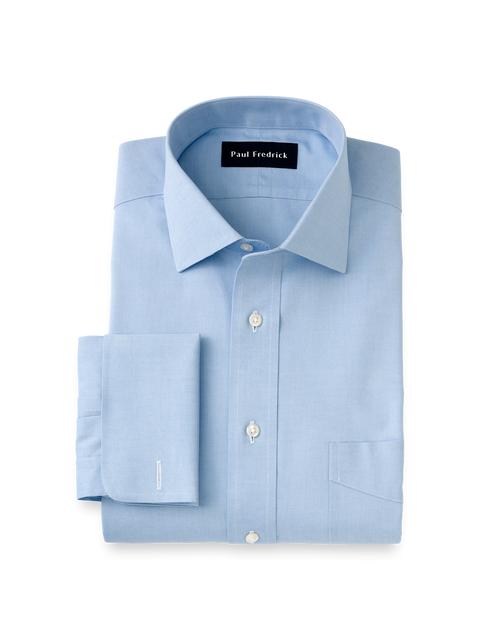 Non-Iron Cotton Pinpoint Solid Spread Collar French Cuff Dress Shirt - Blue Product Image