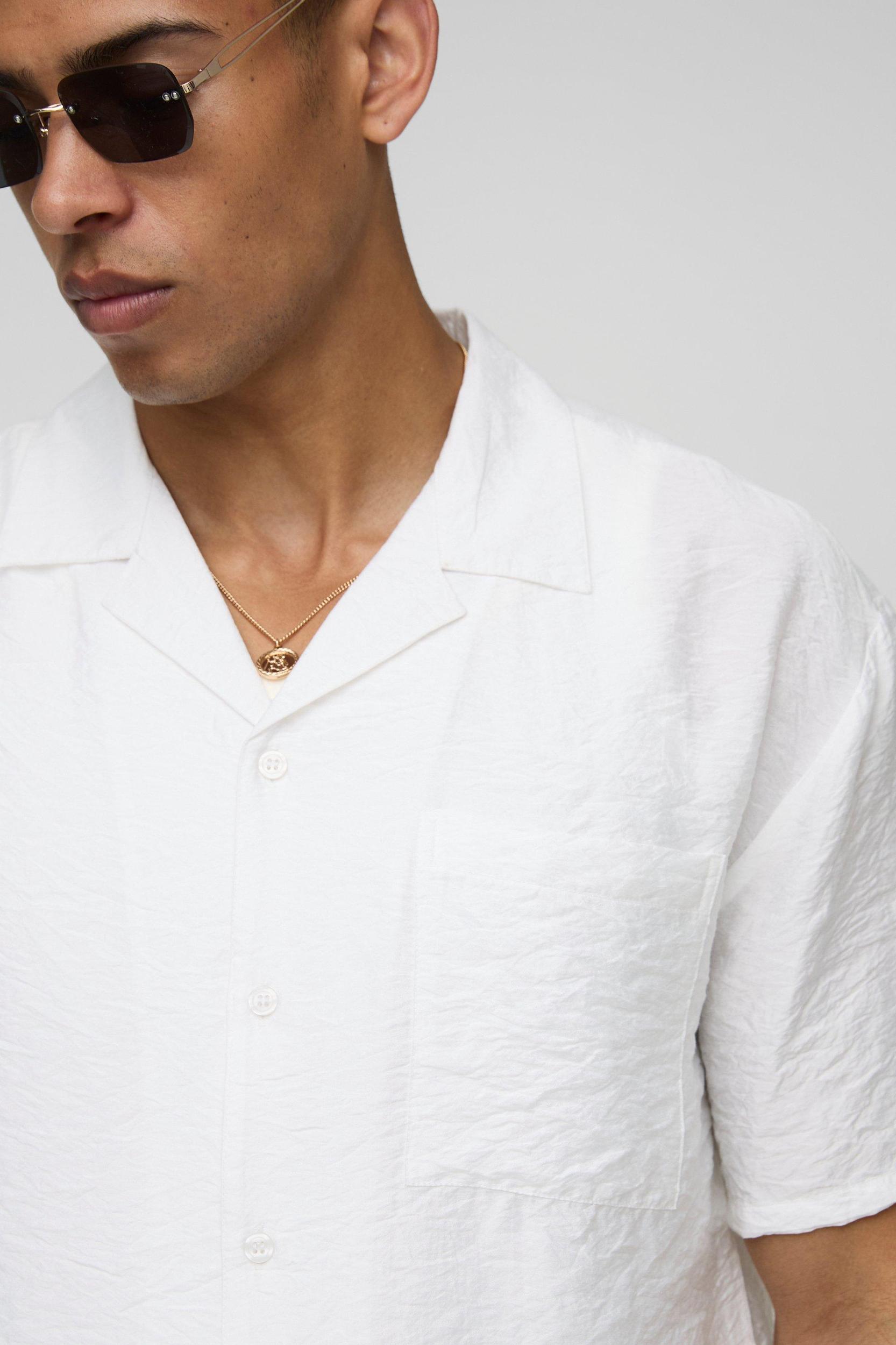 Oversized Crinkle Viscose Shirt & Relaxed Short Set | boohooMAN USA Product Image