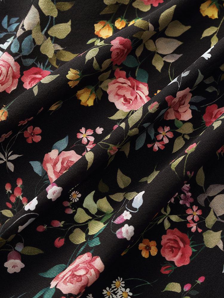 16 Momme Mulberry Silk Rose Print Off Shoulder Women Maxi Dress Product Image