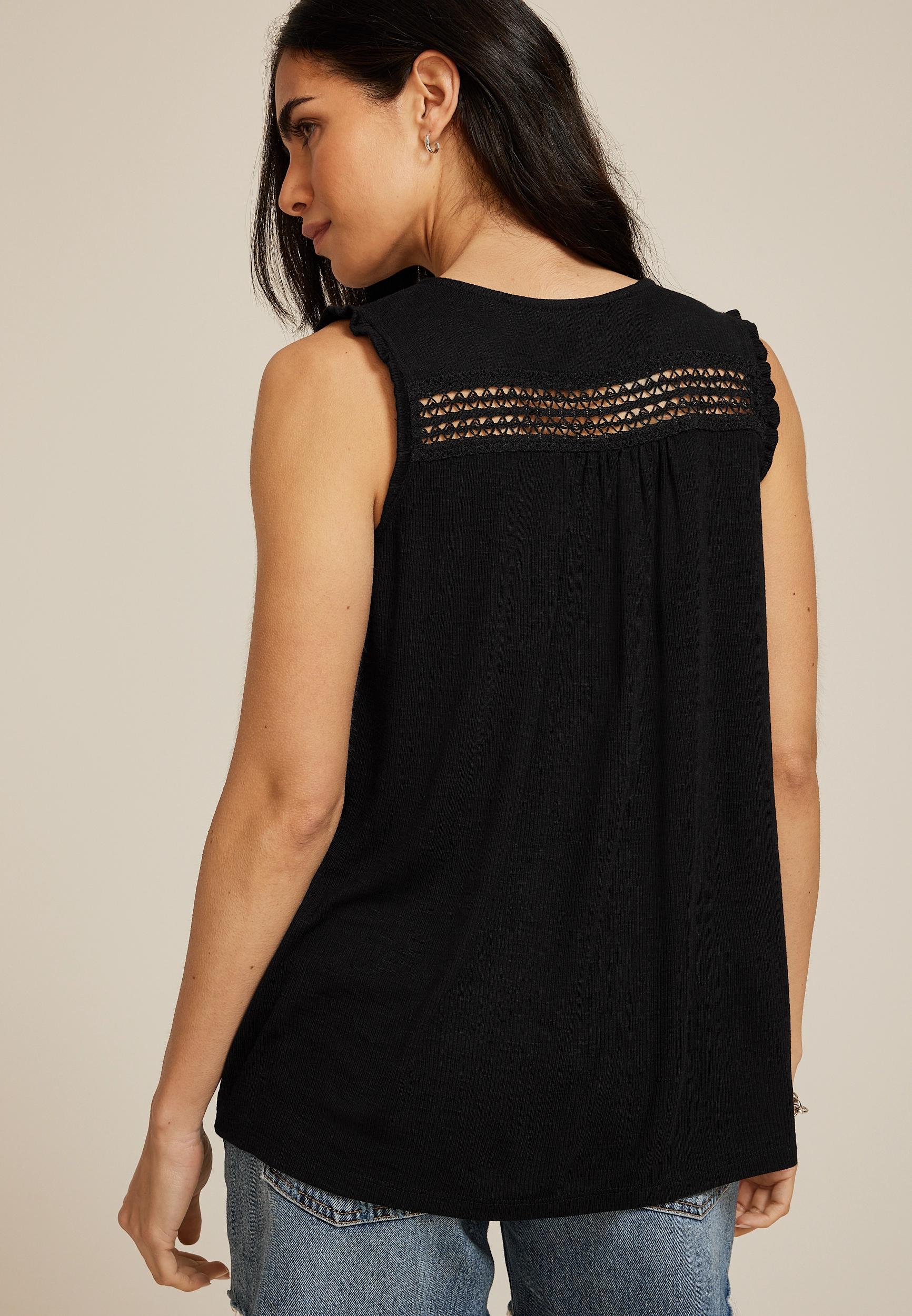 Black Crochet V Neck Tank Top Product Image