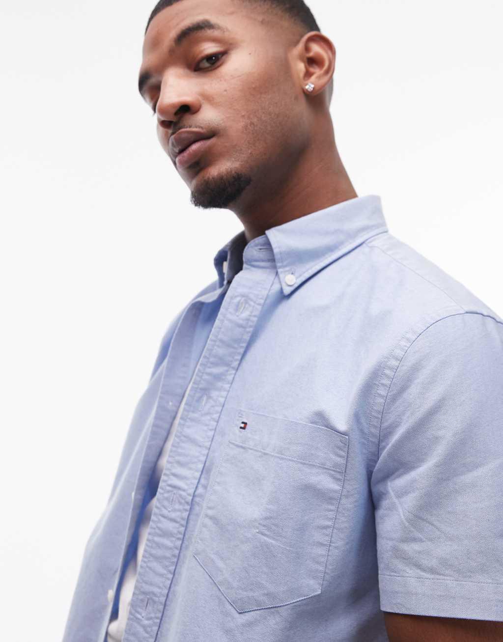 Tommy Hilfiger heritage oxford short sleeve shirt in pale blue Product Image