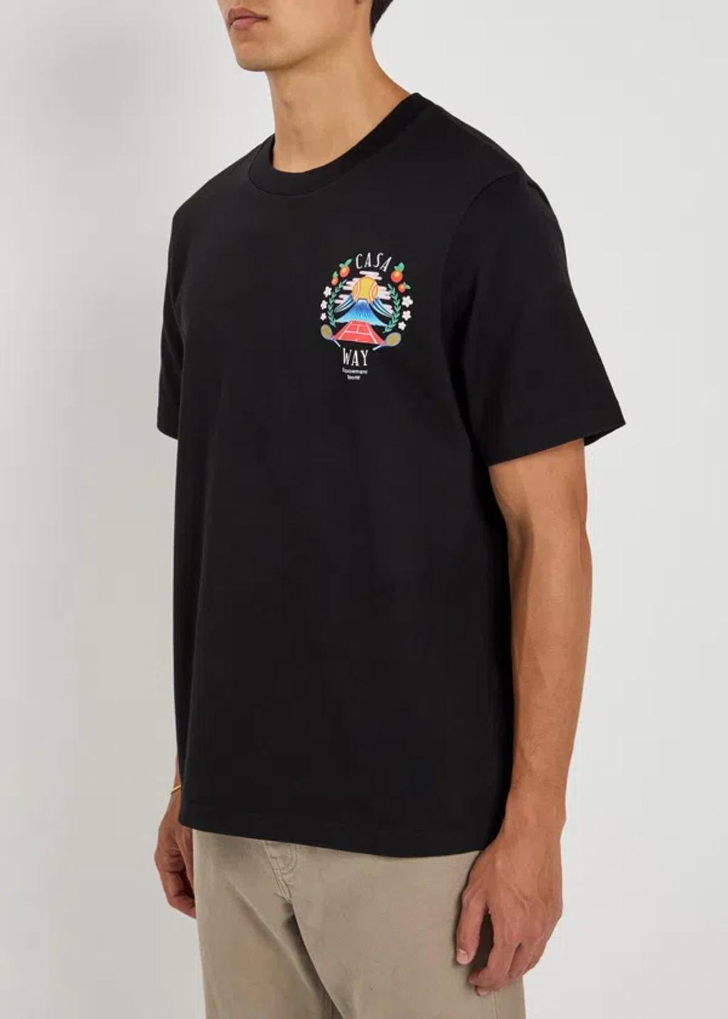 CASABLANCA Mens Casa Way Mountain Brand-print Cotton-jersey T-shirt In Black Product Image