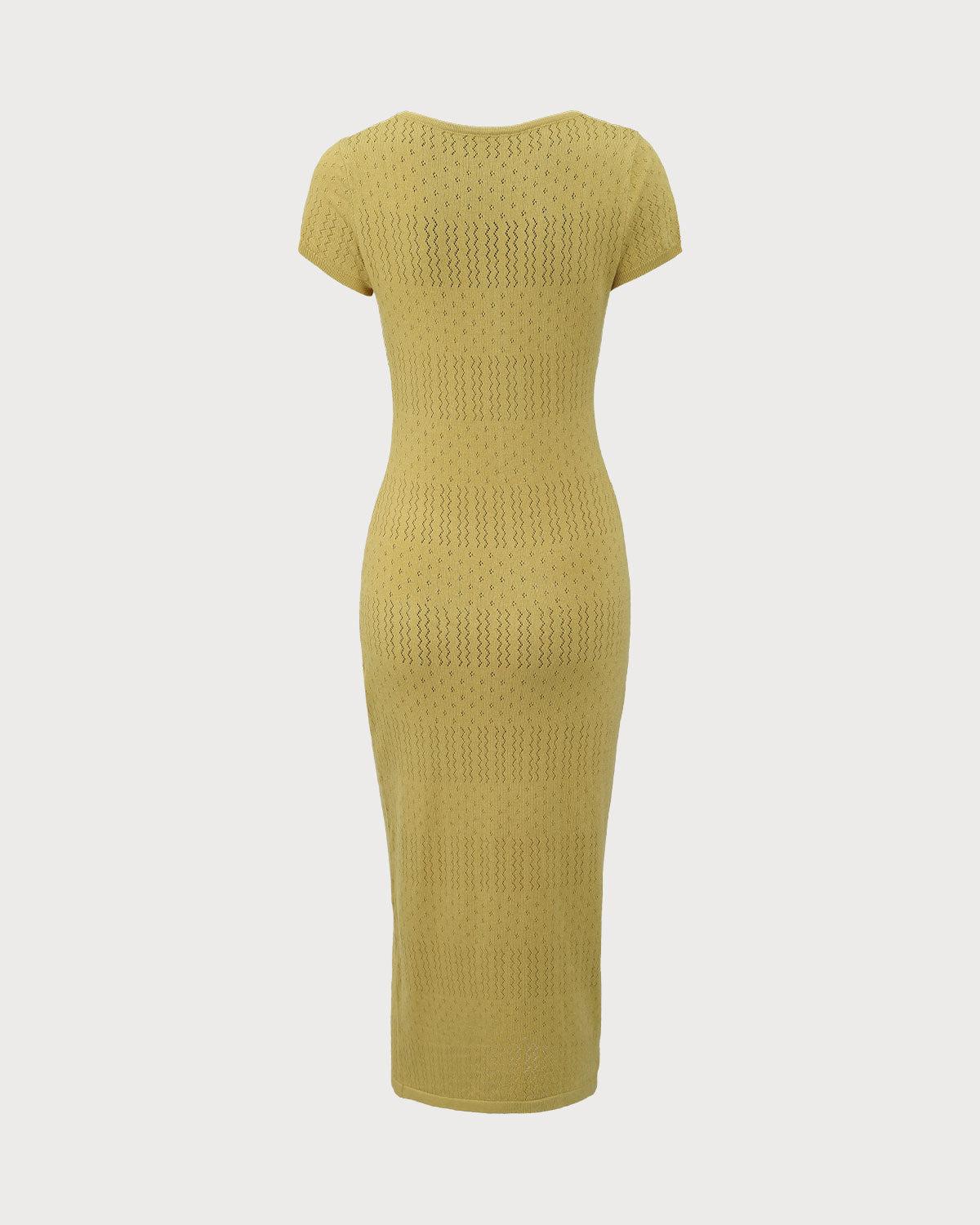 Green Square Neck Bodycon Midi Dress Product Image
