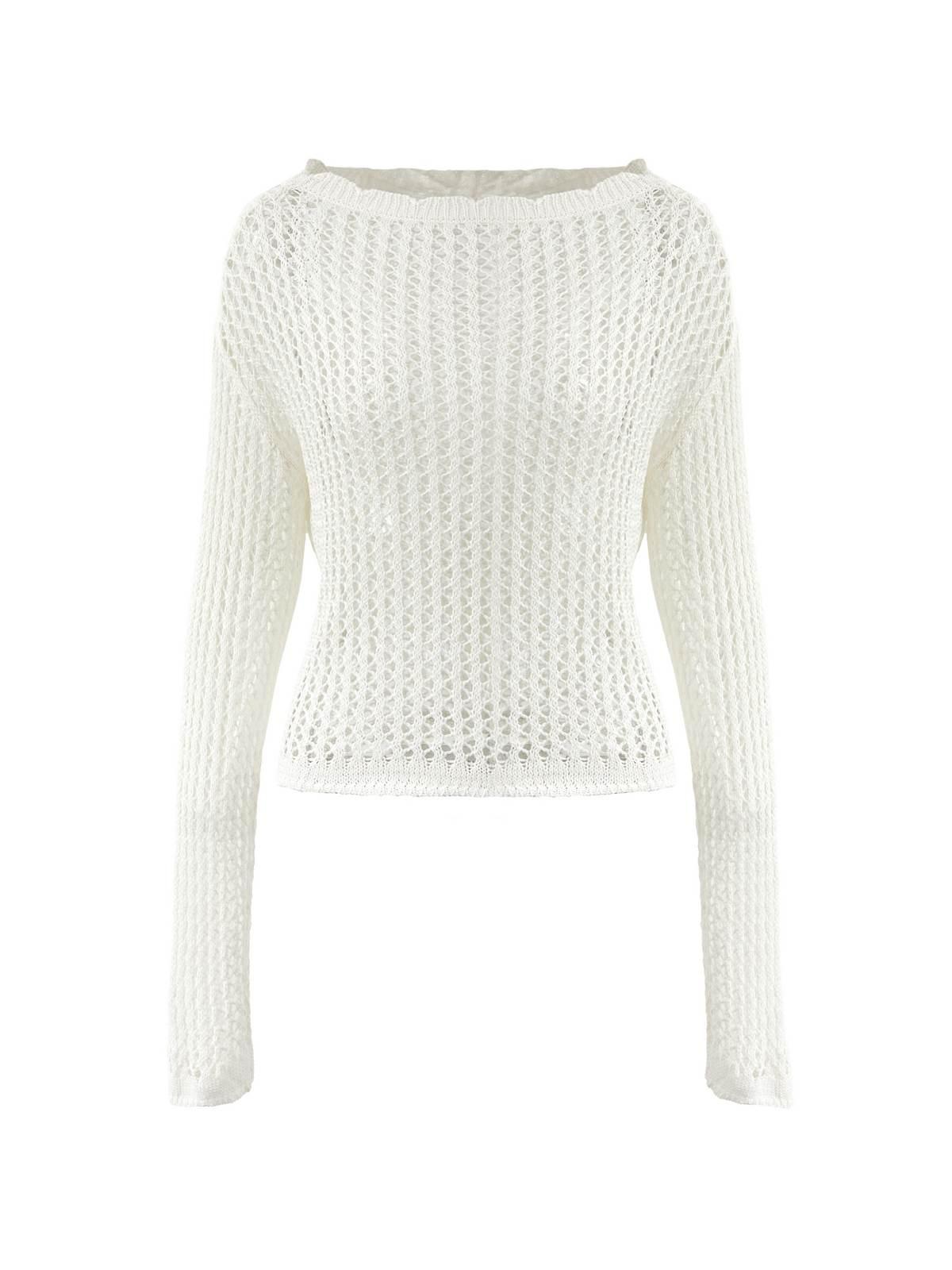 Hollow Out Crochet Long Sleeve Knit Top Product Image
